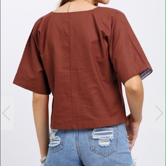 Red V Neck Loose Blouse - Picture 3 of 3