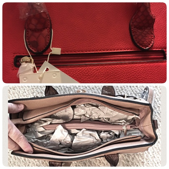 Boutique Bags - Storage Compartment Vegan Leather Two Tone Tote Boutique Bags - Storage Compartment Vegan Leather Two Tone Tote