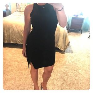 Black Asymmetrical ribbed dress with sexy slit