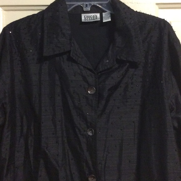 Chico's 2/LG Black beaded 100% silk top or jacket
