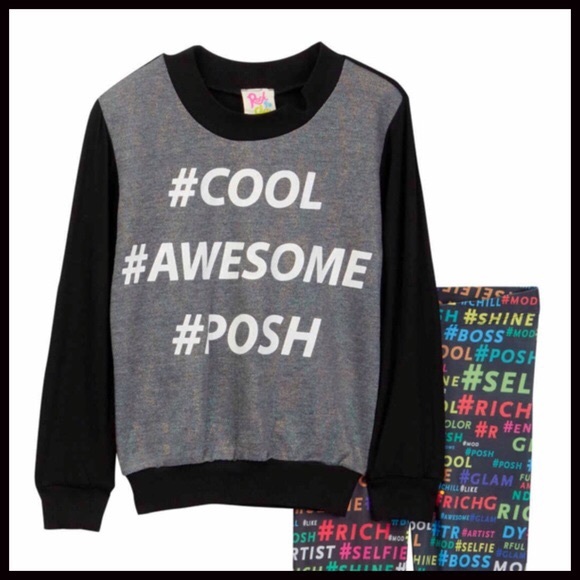 POSH GRAPHIC PRINT SWEATSHIRT TOP & LEGGINGS SET - Picture 2 of 7