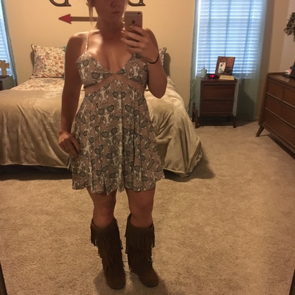 Boho style open back mini dress!
