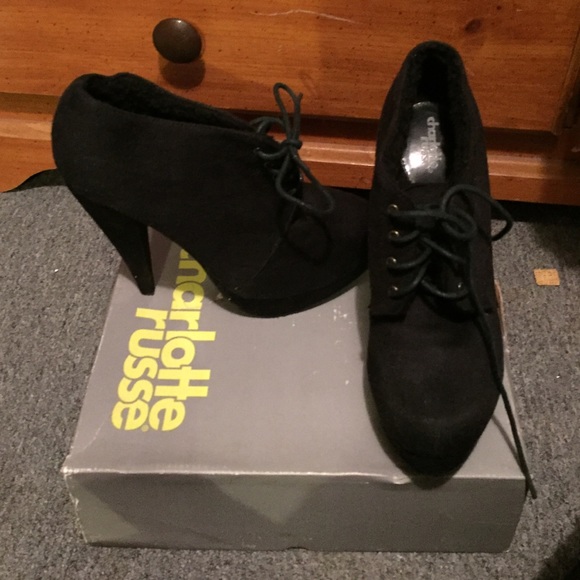 Black faux suede platform bootie