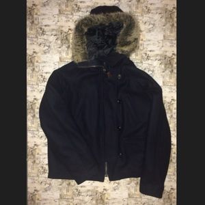 Abercrombie & Fitch navy fur hooded zip up jacket