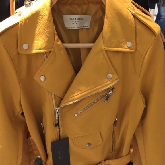 YELLOW ZARA MOTO LEATHER JACKET