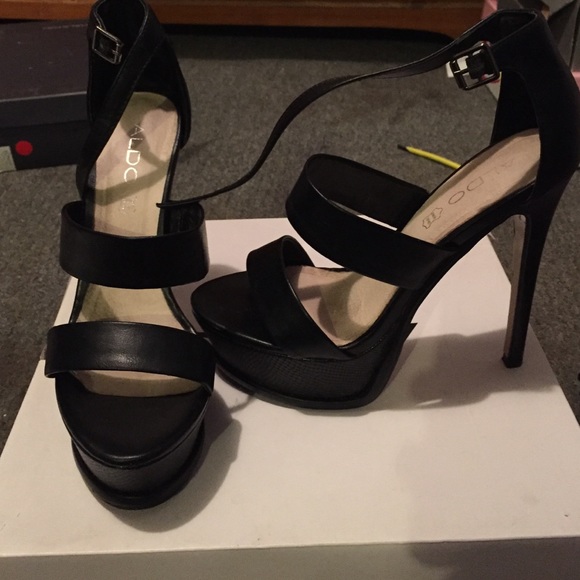 Black platform strappy heels
