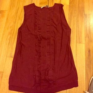 Burgundy sleeveless dress shirt with ruffles