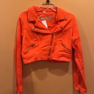 NWT Cropped Orange Motorcycle Jacket