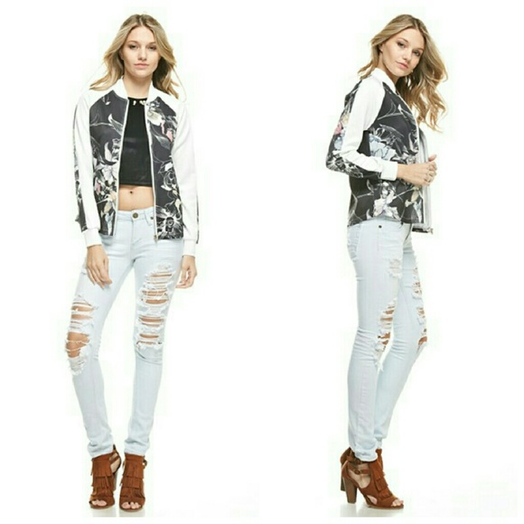 Floral Print Bomber Style Jacket - Picture 2 of 4