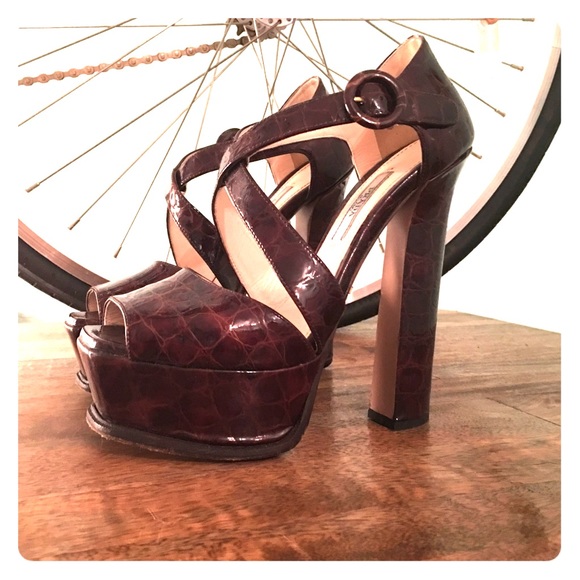 Prada Platform Sandals with croc leather