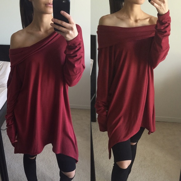 Red Cowl Neck/Off the Shoulder Top - Picture 2 of 5
