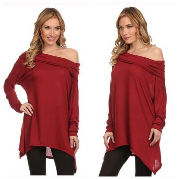 Red Cowl Neck/Off the Shoulder Top - Picture 3 of 5