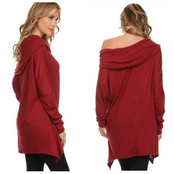 Red Cowl Neck/Off the Shoulder Top - Picture 4 of 5