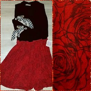 Large Lularoe Madison Skirt Red Roses nwt unicorn