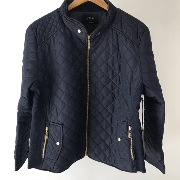 Navy Blue Quilted Fitted Jacket - Picture 2 of 4