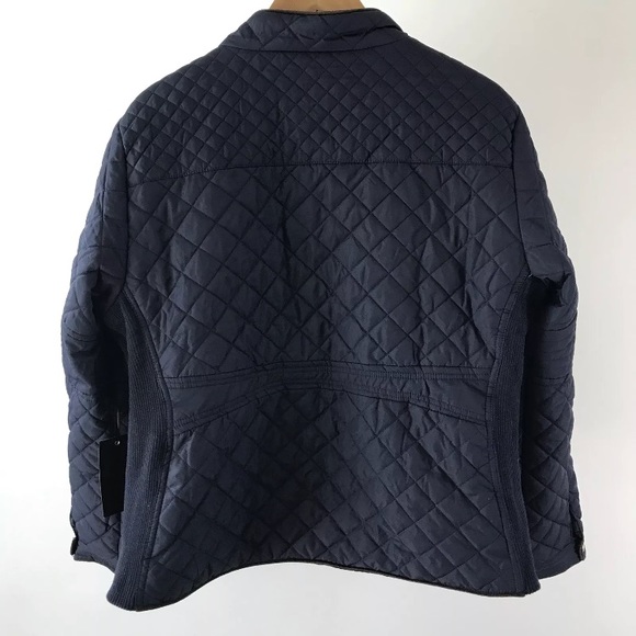 Navy Blue Quilted Fitted Jacket - Picture 3 of 4