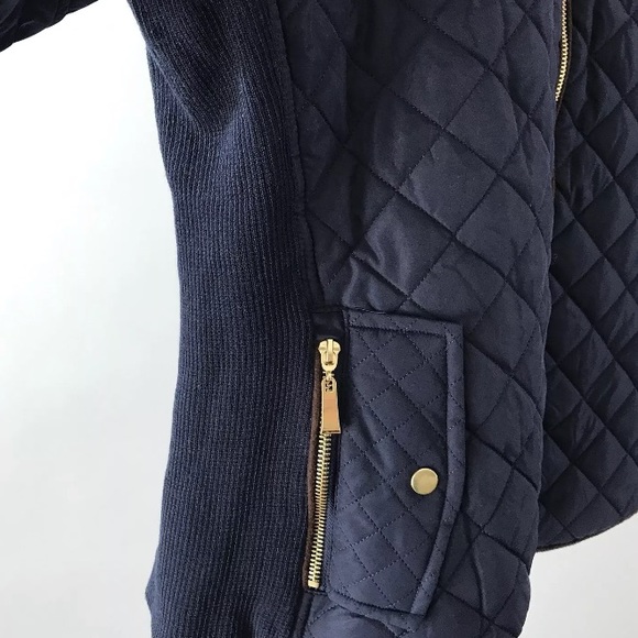 Navy Blue Quilted Fitted Jacket - Picture 4 of 4