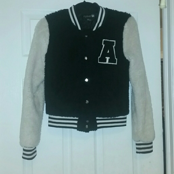 Faux shearling varsity jacket