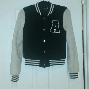 Faux shearling varsity jacket