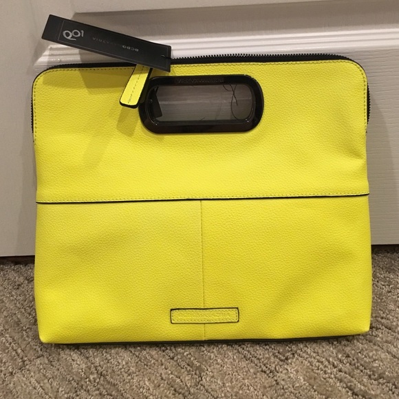 Brand new BCBG neon yellow leather clutch handbag