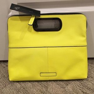 Brand new BCBG neon yellow leather clutch handbag