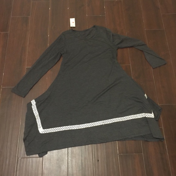 Grey dress with lace on bottom.