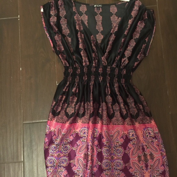 Silk black and pink mini dress