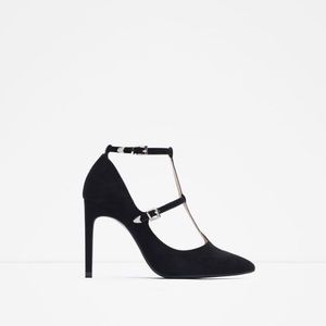 Zara high heel pumps with ankle strap in suede