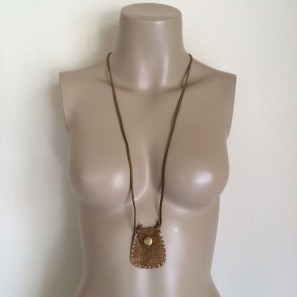 90's Tan Brown Suede Leather Pouch Necklace