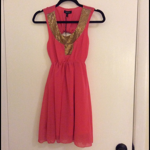Beaded coral cocktail dress