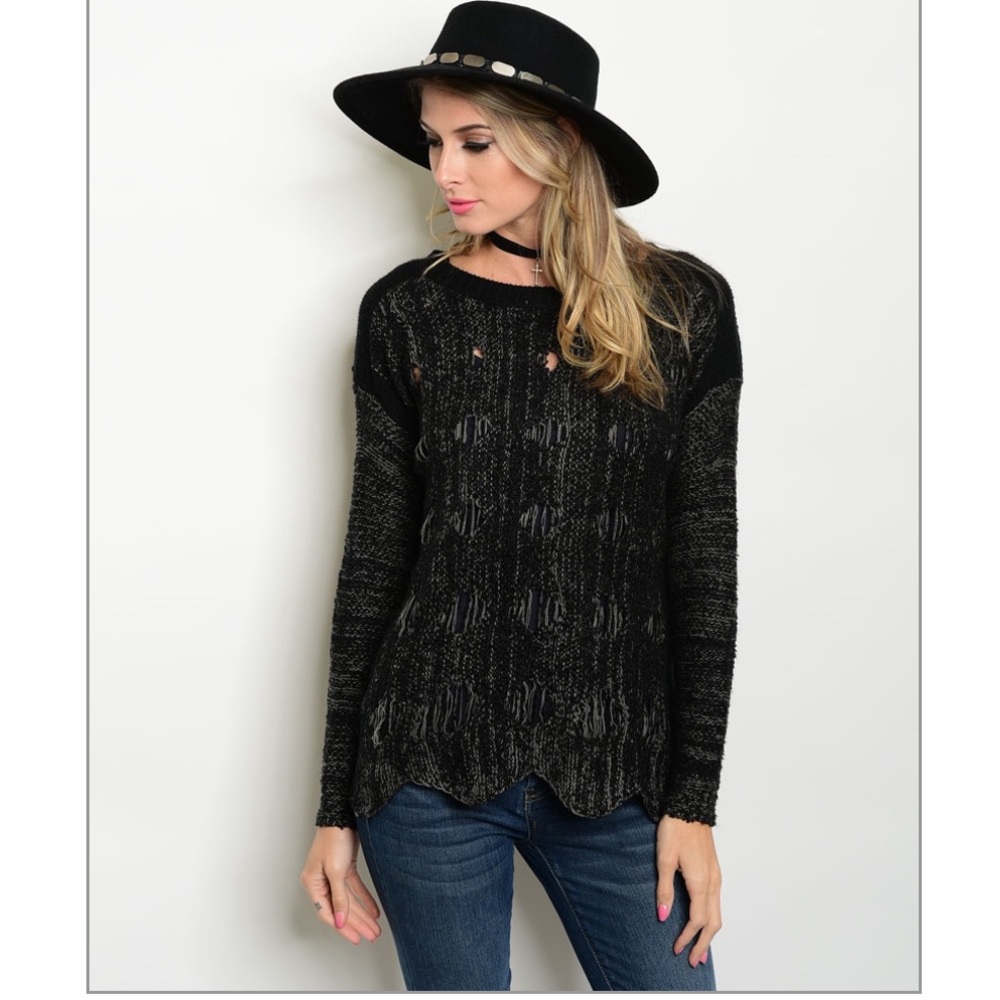 Distressed Woven Sweater
