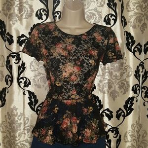 Forever 21 floral, lace, peplum blouse