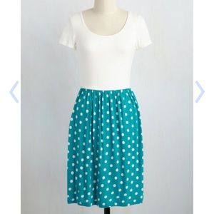 NWOT Modcloth Polka dot dress, turquoise and white