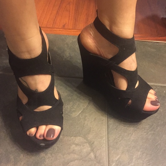 Black Suede Guess wedges