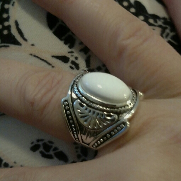 Silver with White Stone Statement Ring