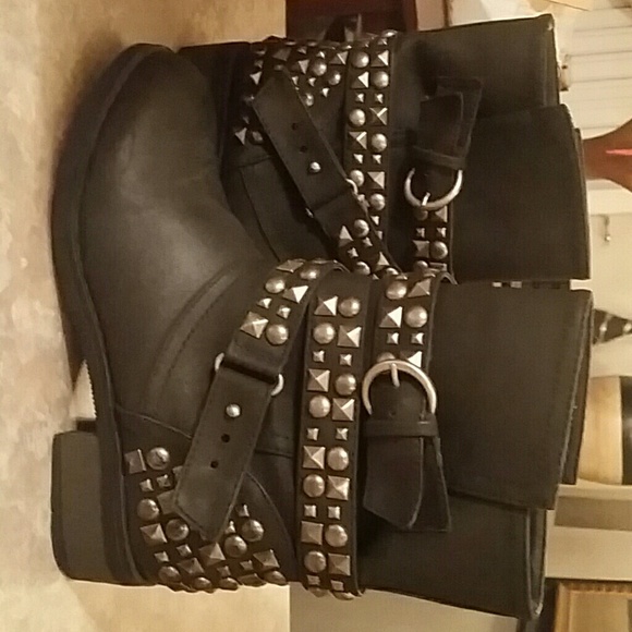 Size 6 black mid calf moto/combat boots
