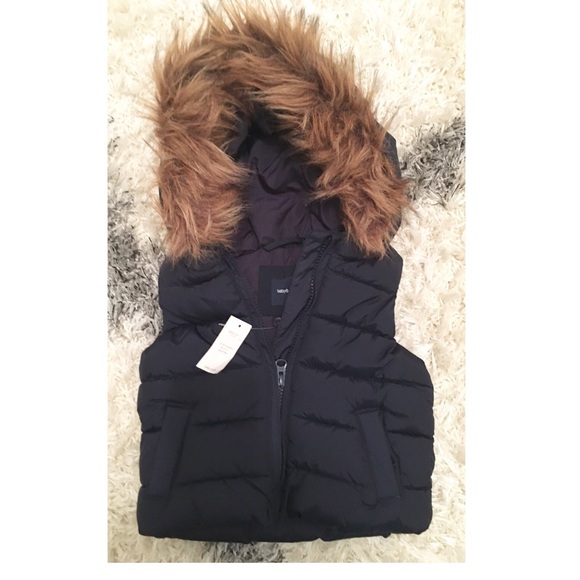 Navy blue fur hood baby Gap vest 12/18months