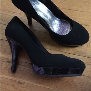 Black suede high heels