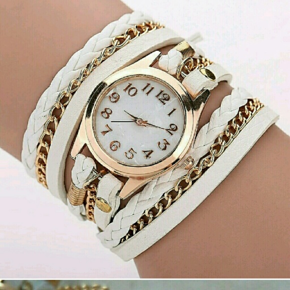 White breaded watch women gold metal chain - Picture 4 of 5