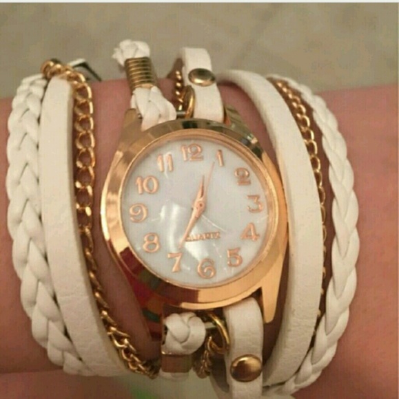 White breaded watch women gold metal chain - Picture 2 of 5