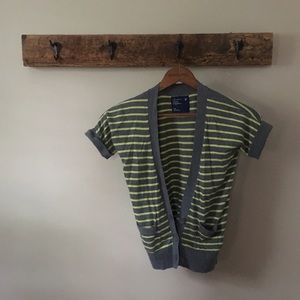 AE Grey/green striped shirt sleeved cardigan
