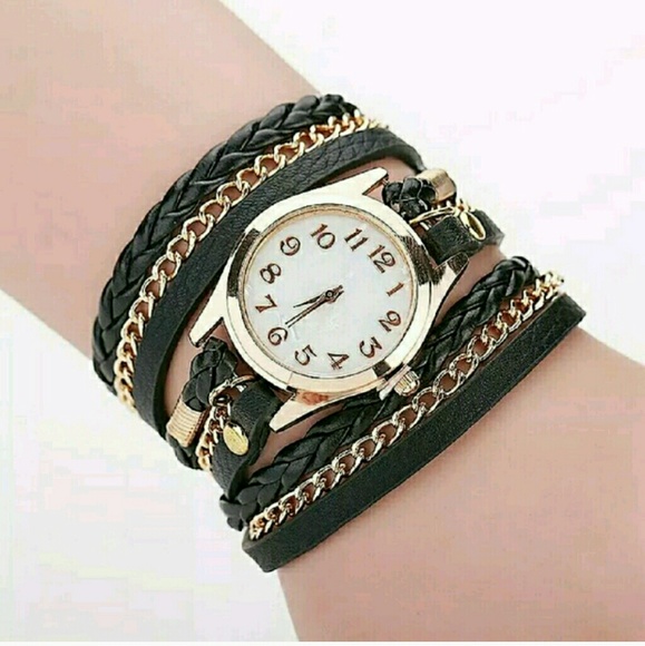 Accessories - Black  breaded watch women gold metal chain