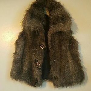 Faux Fur Vest-Black/Grey