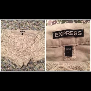 Express cream lace shorts.