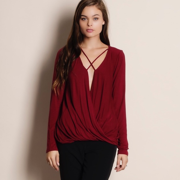 Lost Sonnet Crisscross Faux Wrap Top - Picture 2 of 4