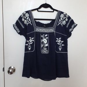 J Crew Embroidered Cotton Peasant Blouse