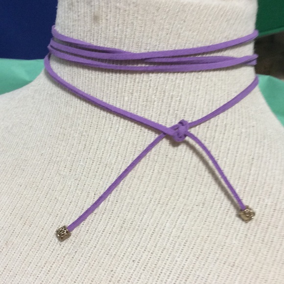 Lavender suede choker 62" gold tips necklace new