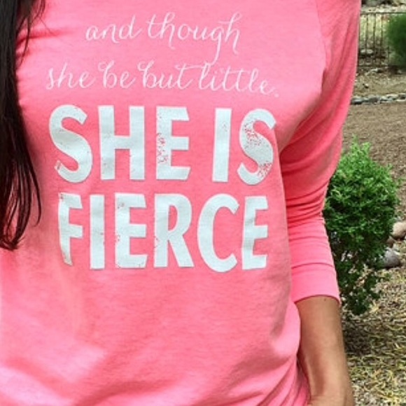 1 Shoulder SHE IS FIERCE  pink fashion sweatshirt - Picture 2 of 5