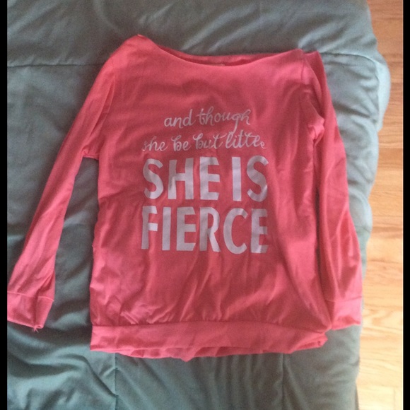 1 Shoulder SHE IS FIERCE  pink fashion sweatshirt - Picture 4 of 5