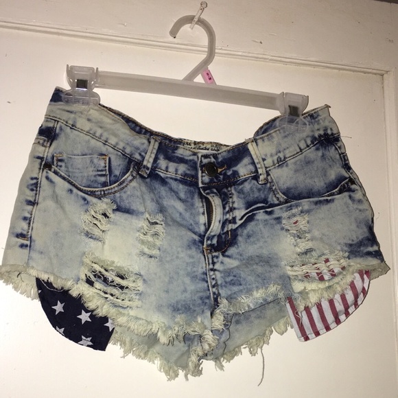 Jean Shorts with American Flag Pockets